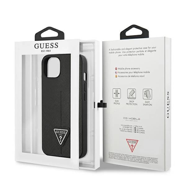Guess GUHCP13SPSATLK iPhone 13 mini 5,4 " sort / sort hardcase SaffianoTriangle Logo