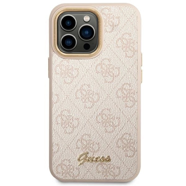 Guess 4G Vintage Gold Logo-hylster til iPhone 14 Pro - pink