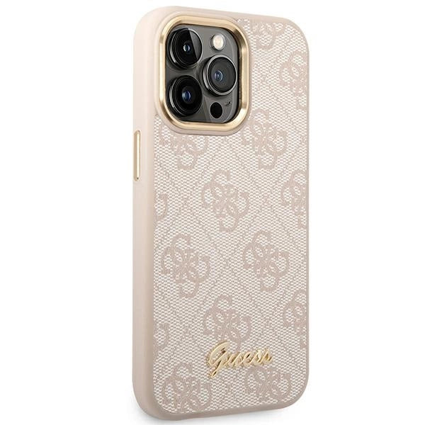Guess 4G Vintage Gold Logo-hylster til iPhone 14 Pro - pink