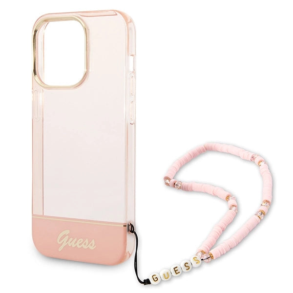 Guess GUHCP14LHGCOHP iPhone 14 Pro 6.1" pink/pink hardcase Gennemskinnelig perle rem