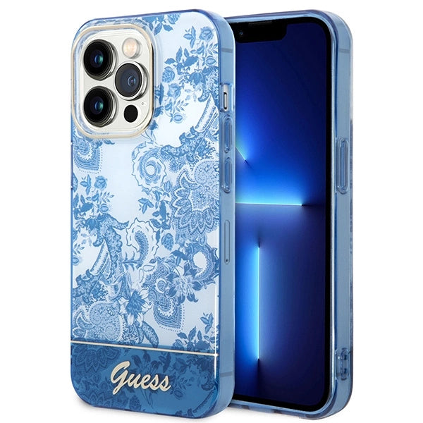 Guess GUHCP14LHGPLHB iPhone 14 Pro 6.1" blå/blå hardcase Porcelæn Collection