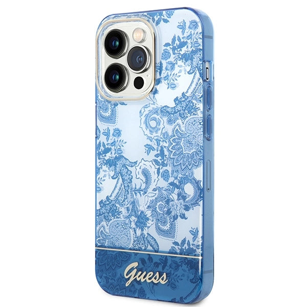 Guess GUHCP14LHGPLHB iPhone 14 Pro 6.1" blå/blå hardcase Porcelæn Collection