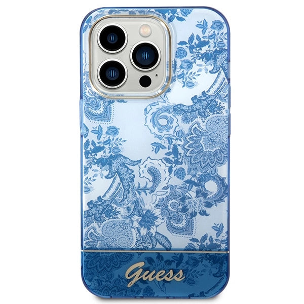 Guess GUHCP14LHGPLHB iPhone 14 Pro 6.1" blå/blå hardcase Porcelæn Collection