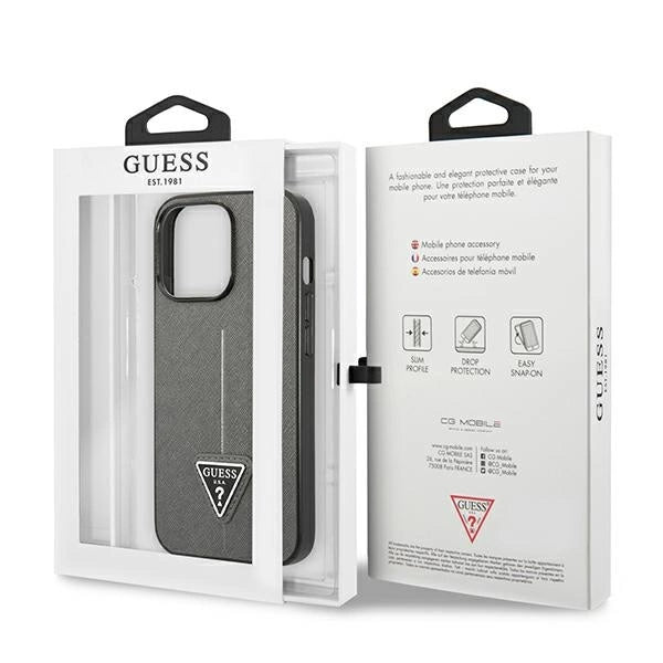 Guess GUHCP14LPSATLG iPhone 14 Pro 6.1 " sølv / sølv hardcase SaffianoTriangle Logo