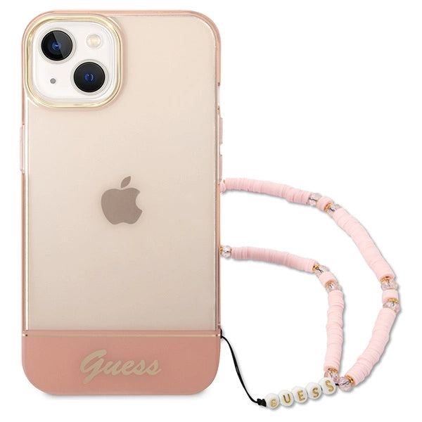 Guess GUHCP14MHGCOHP iPhone 14 Plus 6.7" pink/pink hårdkasse Gennemskinnelig perlestrop