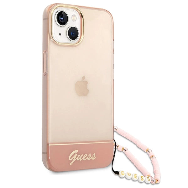 Guess GUHCP14MHGCOHP iPhone 14 Plus 6.7" pink/pink hårdkasse Gennemskinnelig perlestrop