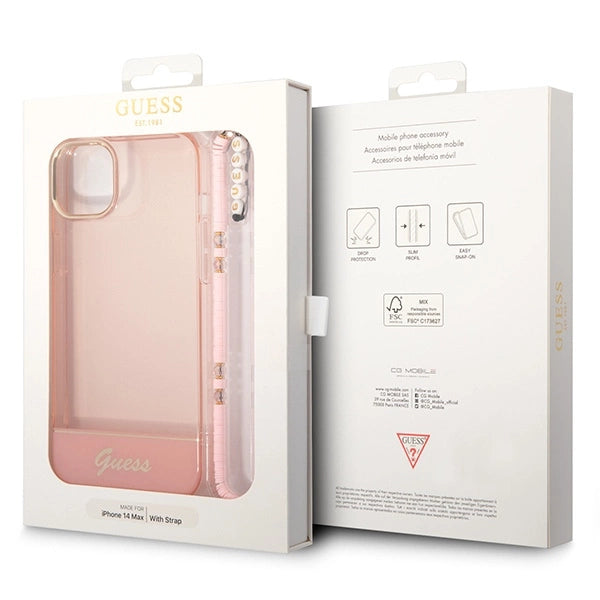 Guess GUHCP14MHGCOHP iPhone 14 Plus 6.7" pink/pink hårdkasse Gennemskinnelig perlestrop