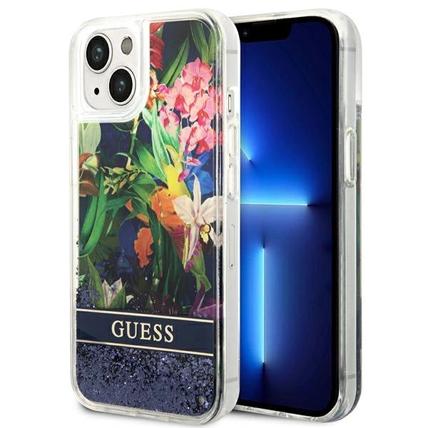 Guess GUHCP14MLFLSB iPhone 14 Plus 6.7 "blå / blå hardcase Flower Liquid Glitter