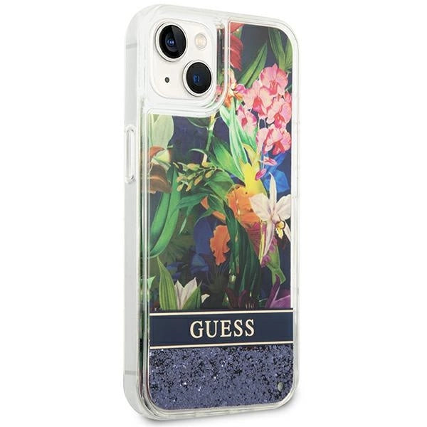Guess GUHCP14MLFLSB iPhone 14 Plus 6.7 "blå / blå hardcase Flower Liquid Glitter