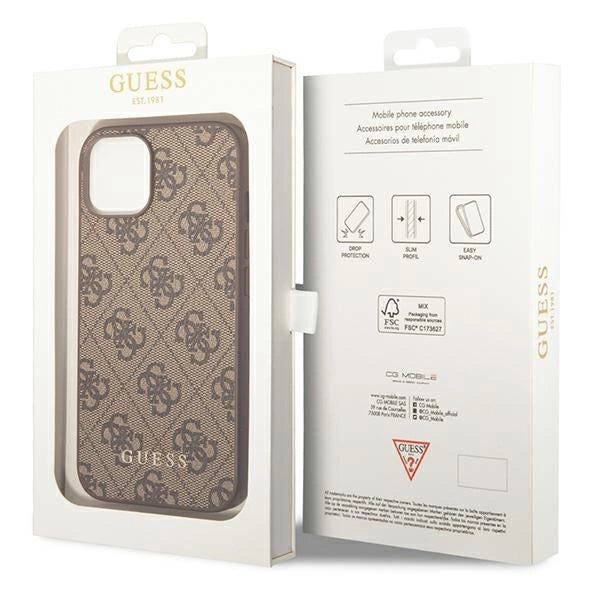 Guess GUHCP14SG4GFBR iPhone 14 6,1 "brun / brun hårdkasse 4G Metal Gold Logo
