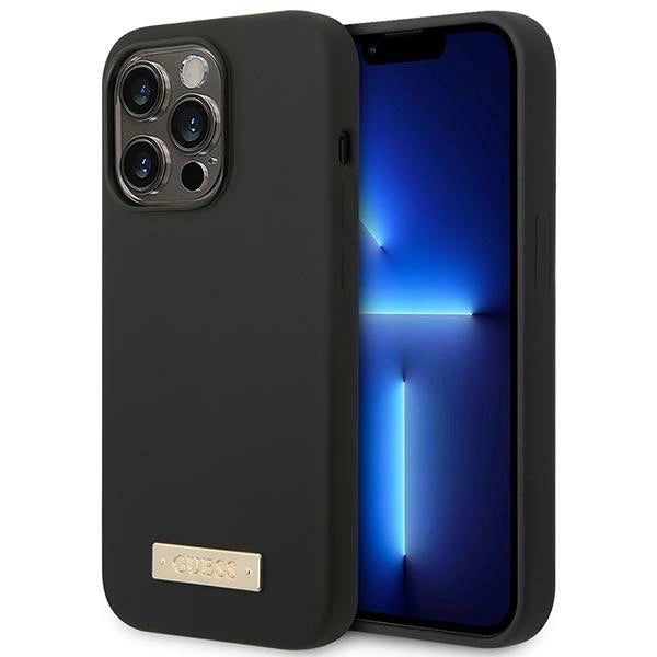 Guess GUHMP14LSBPLK iPhone 14 Pro 6,1" sort/sort hårdkasse Silicone Logo Plate MagSafe
