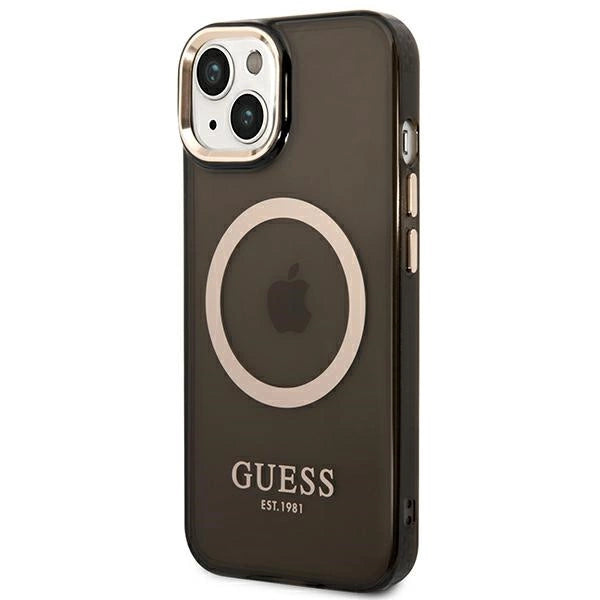 Guess GUHMP14MHTCMK iPhone 14 Plus 6.7" sort/sort hård forside Gold Outline Translucent MagSafe
