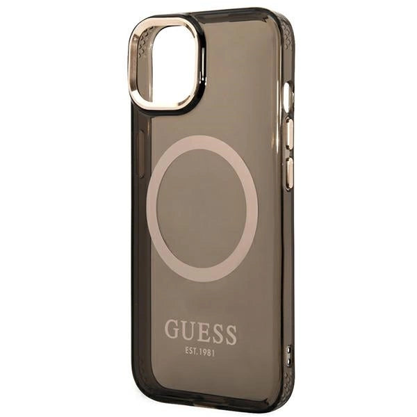 Guess GUHMP14SHTCMK iPhone 14 6.1" sort/sort hårdkasse Gold Outline Translucent MagSafe