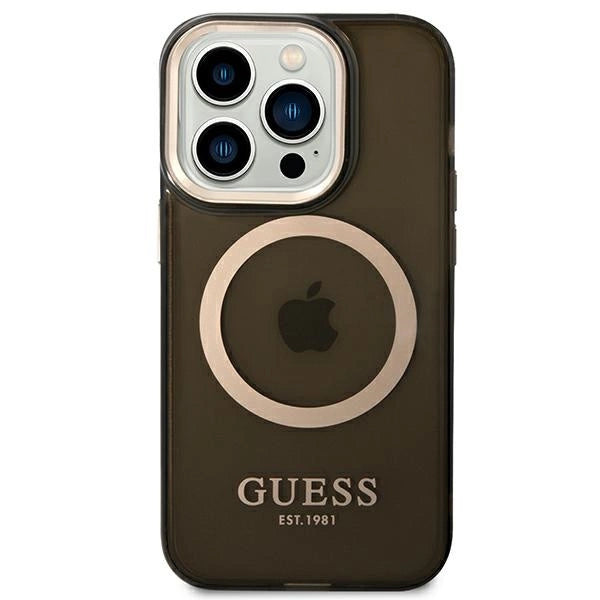 Guess GUHMP14XHTCMK iPhone 14 Pro Max 6.7" sort/sort hård forside Gold Outline Translucent MagSafe