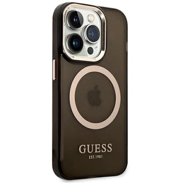 Guess GUHMP14XHTCMK iPhone 14 Pro Max 6.7" sort/sort hård forside Gold Outline Translucent MagSafe