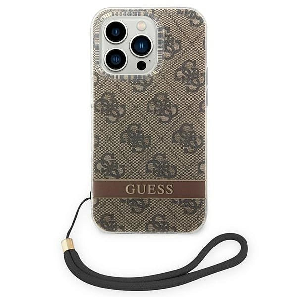 Guess GUOHCP14LH4STW iPhone 14 Pro 6.1 "brun / brun hardcase 4G Print Strap