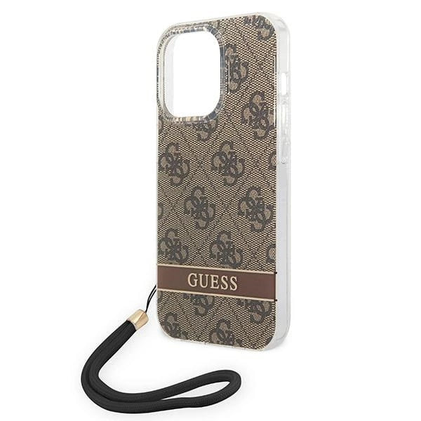 Guess GUOHCP14LH4STW iPhone 14 Pro 6.1 "brun / brun hardcase 4G Print Strap