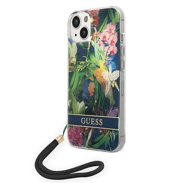Guess GUOHCP14SHFLSB iPhone 14 6.1 "blå / blå hårdkasse blomsterstrop