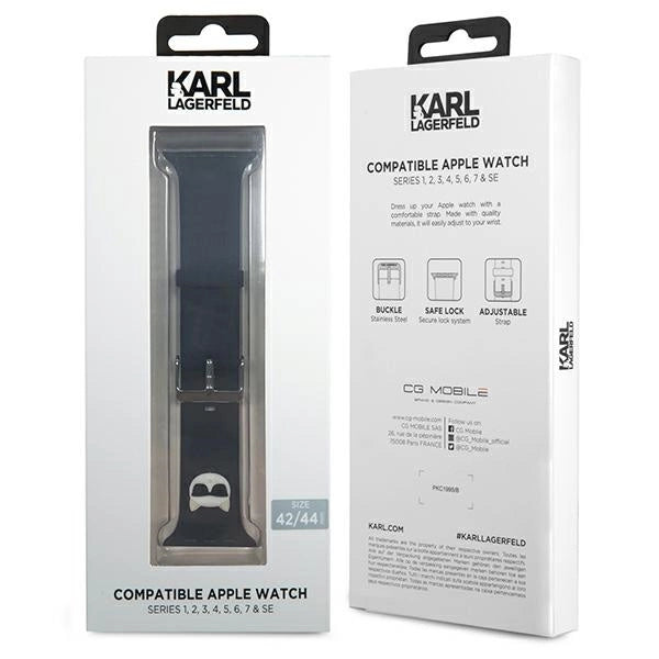 Karl Lagerfeld KLAWLSLCK Apple Watch Strap 42/44 / 45mm sort / sort rem Silikon Choupette hoveder