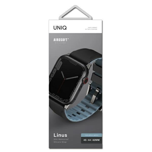 Uniq Linus Apple Watch Series 4/5/6/7/8/SE/SE2/Ultra rem 42/44/45 mm. Airosoft Silicone sort/midnat sort