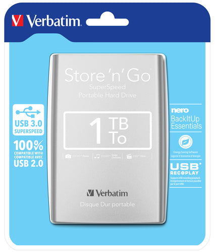 Verbatim Store 'n' Go ekstern harddisk 1 TB 2.5" Micro-USB B 3.2 Gen 1 (3.1 Gen 1) Sølv