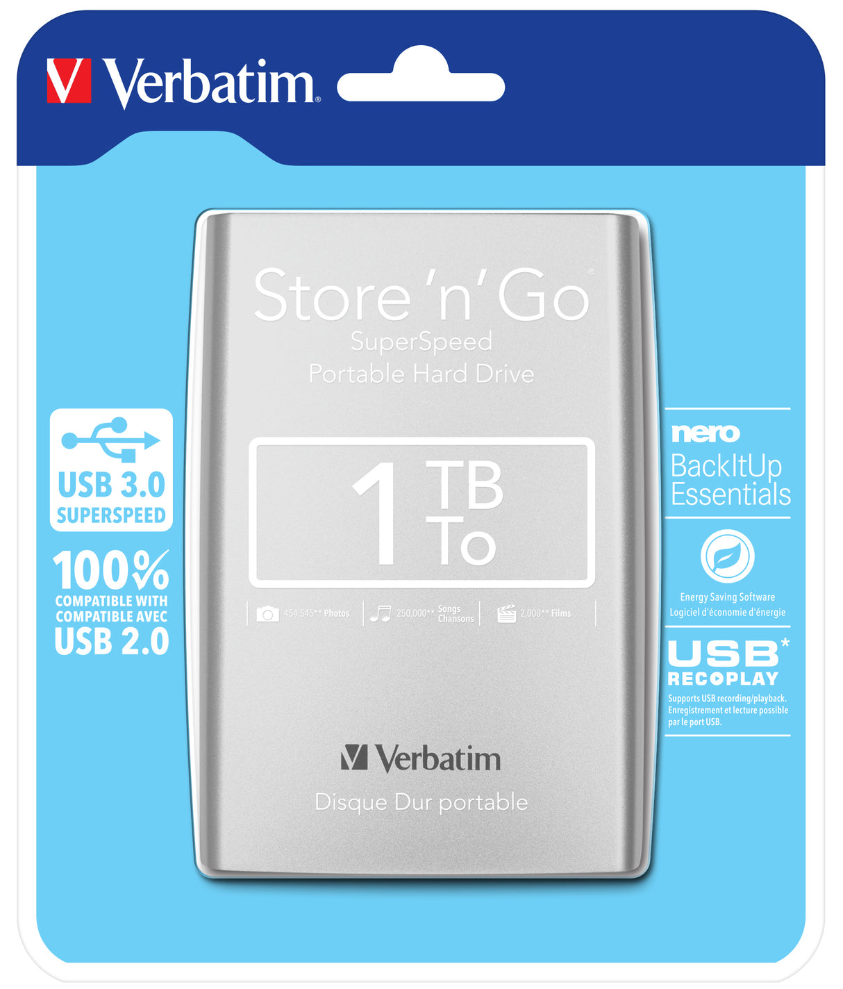 Verbatim Store 'n' Go ekstern harddisk 1 TB 2.5" Micro-USB B 3.2 Gen 1 (3.1 Gen 1) Sølv