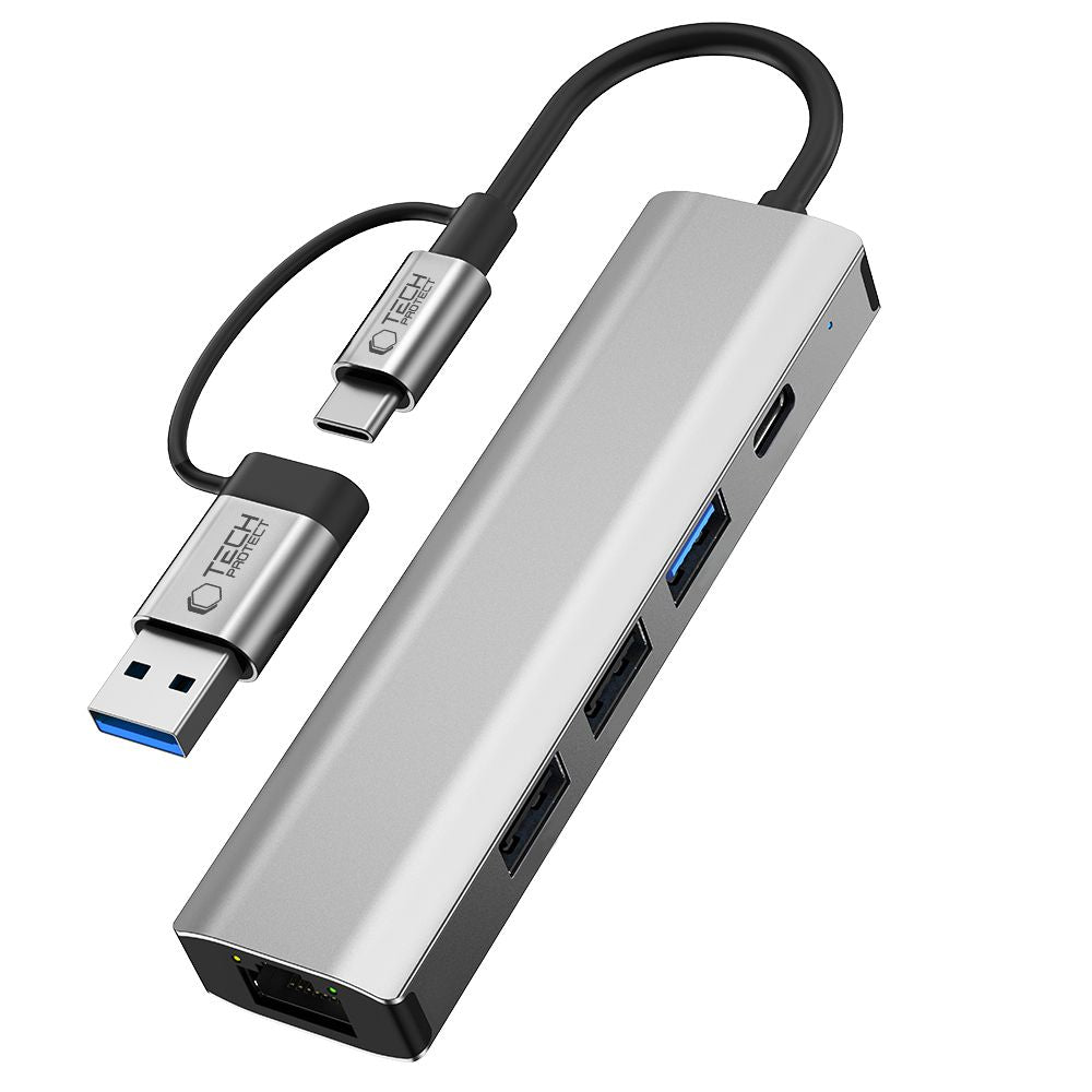 Tech Protect Hb03 Hub Adapter 5 I 1 Type C + Usb 2.0 + Usb 3.0 + Rj45 Spacegrå
