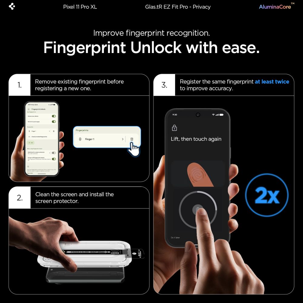 Privacyglas Spigen Glas.Tr Ez Fit Pro Ac 2 Pack Google Pixel 9 Pro Xl / 10 Pro Xl / 11 Pro Xl Fortrolighed
