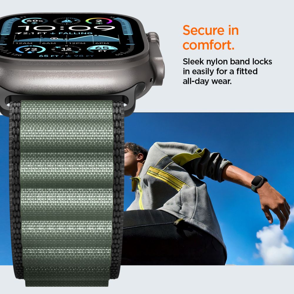 Spigen Wbf1 Remmen Til Apple Watch 8 / 9 / 10 / 11 / 12 / Se / Ultra (44 / 45 / 46 / 49 Mm) Sort/Grøn