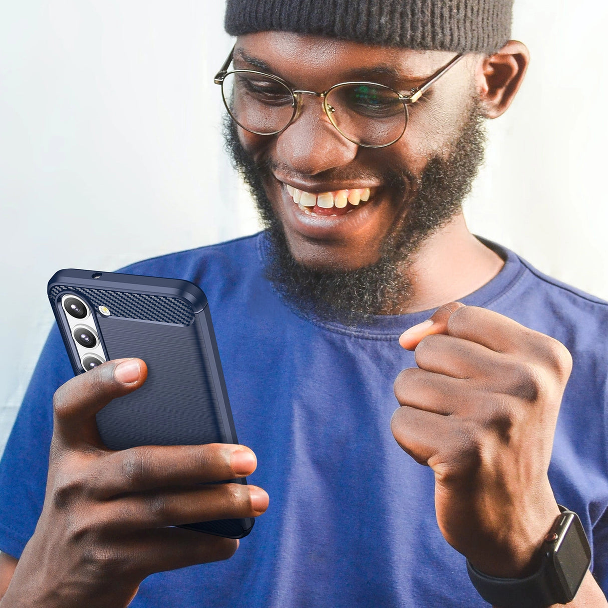 Carbon Case til Samsung Galaxy S23 fleksibelt silikone carbon cover blå