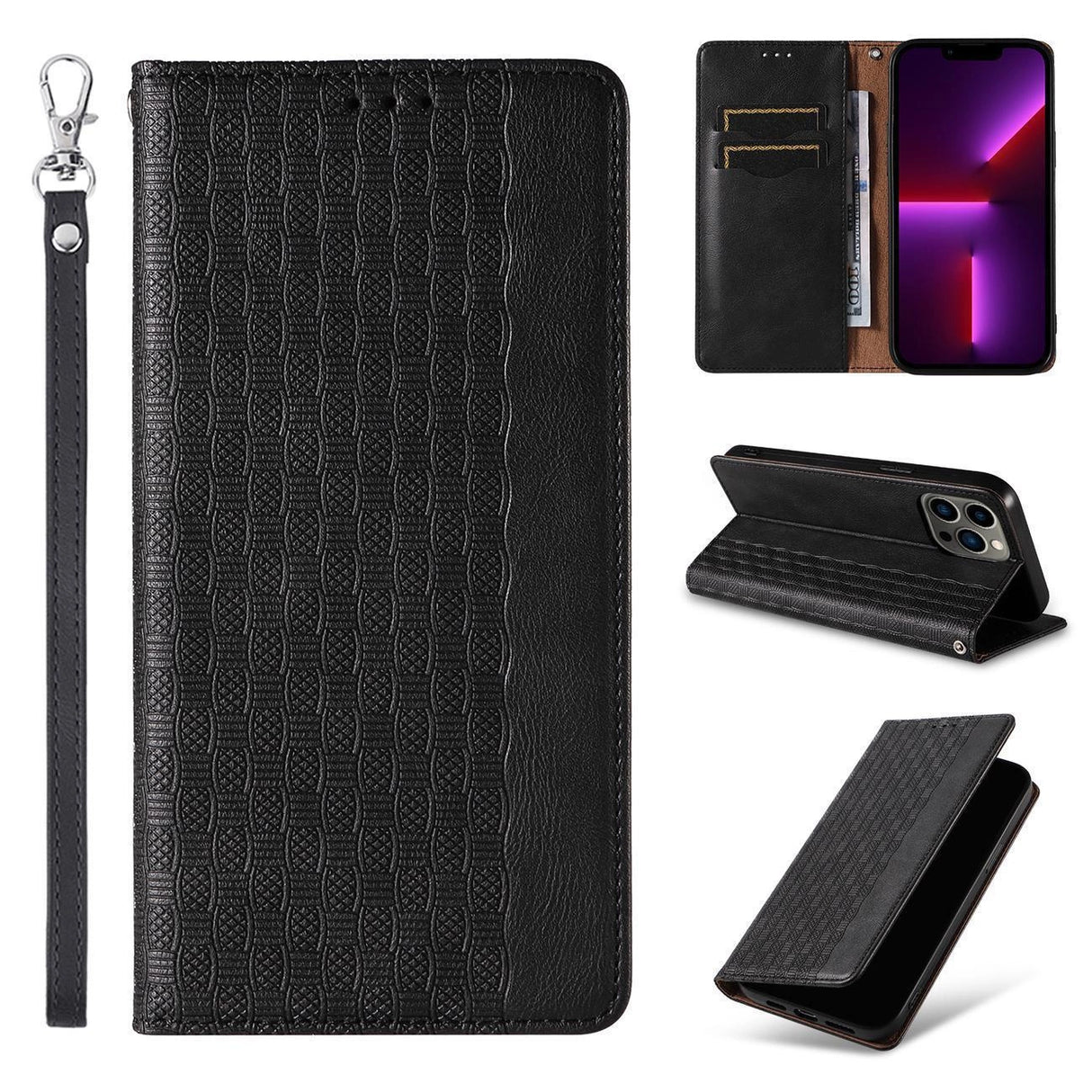 Magnet Strap Case til Samsung Galaxy S23 Flip Wallet Mini Lanyard Stand Sort