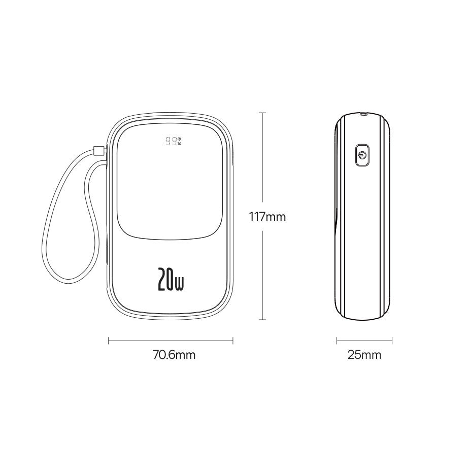 Powerbank 10000mAh 20W Baseus Qpow Pro Overseas Edition + USB C 3A Cable - Black