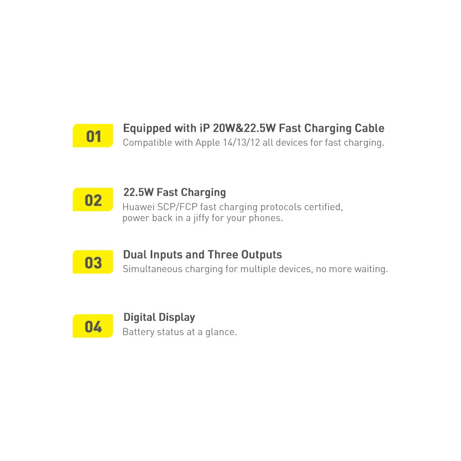 Powerbank 10000mAh 20W Baseus Qpow Pro Overseas Edition + USB C 3A Kabel - sort