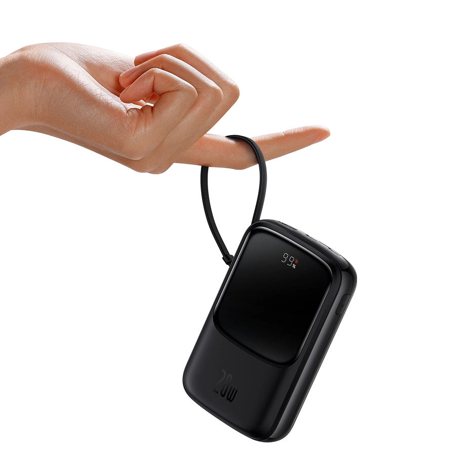 Powerbank 10000mAh 20W Baseus Qpow Pro Overseas Edition + USB C 3A Kabel - sort