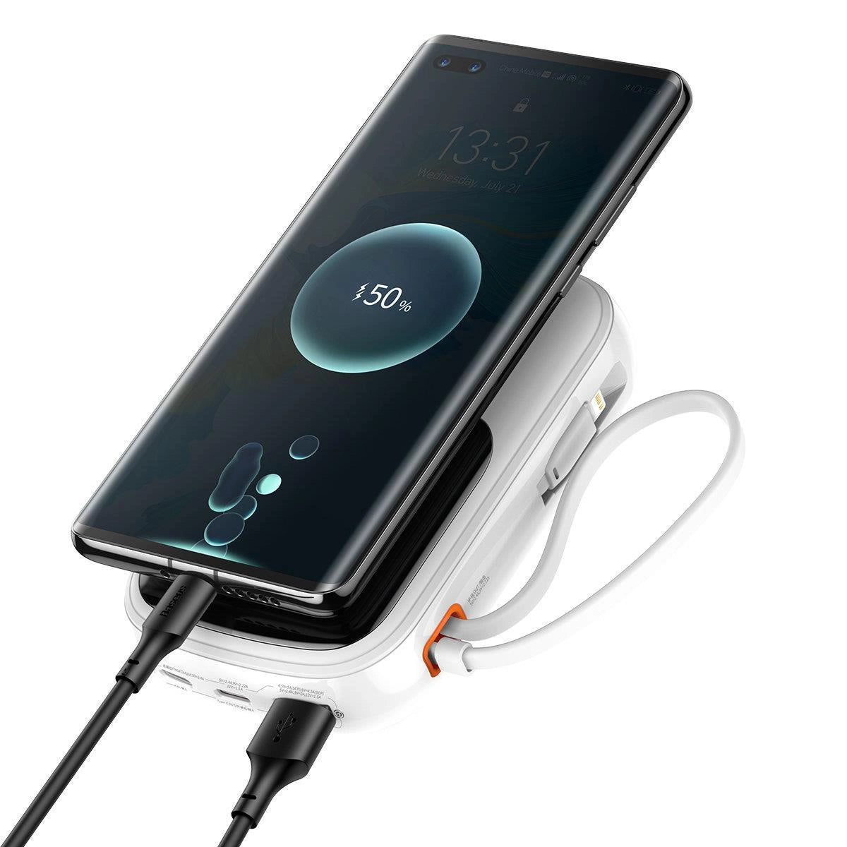 Baseus Qpow Digital Display Power Bank med hurtig opladning 10000mAh 20W QC/PD/SCP/FCP med indbygget lynkabel Hvid