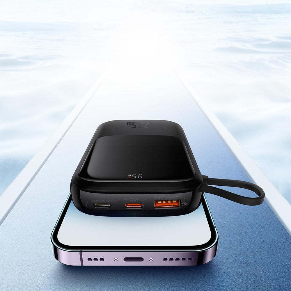 Baseus Qpow Digital Display Fast Charging Power Bank 10000mAh 22.5W QC/PD/SCP/FCP with Built-in USB-C Cable Black