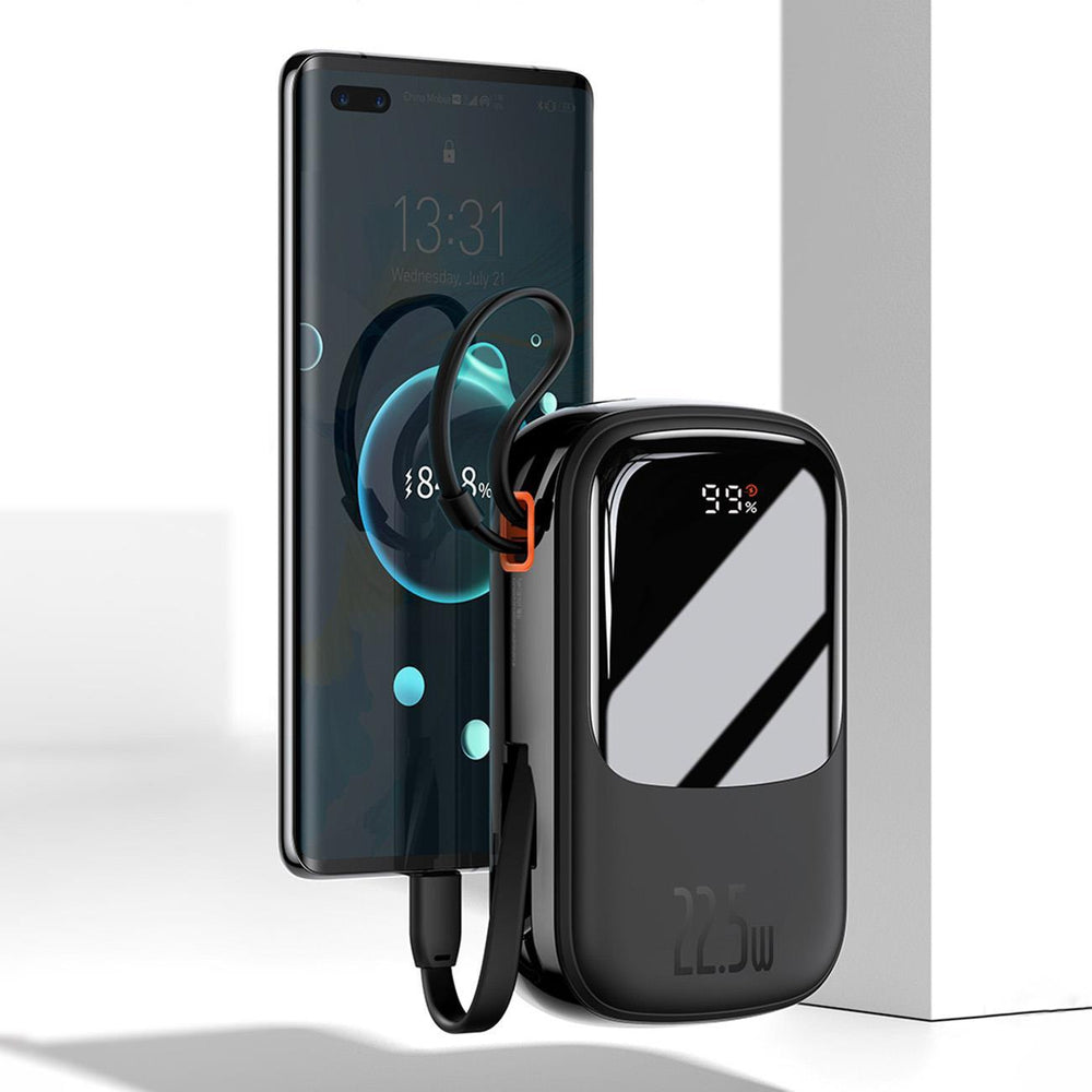Baseus Qpow Digital Display Fast Charging Power Bank 10000mAh 22.5W QC/PD/SCP/FCP with Built-in USB-C Cable Black