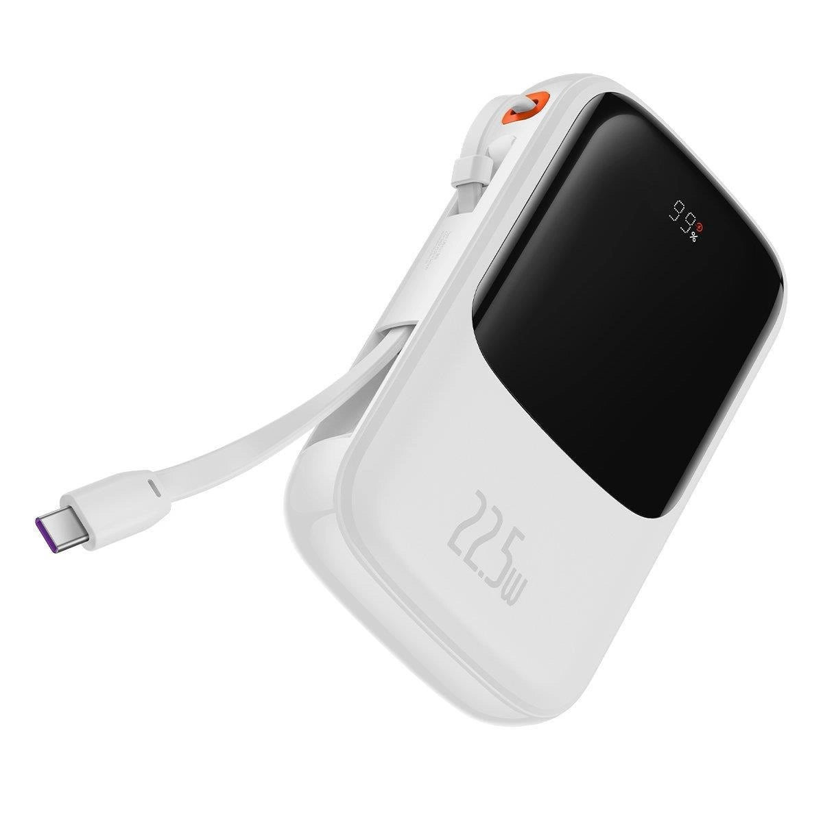 Baseus Qpow Digital Display powerbank med hurtig opladning 10000mAh 22.5W QC/PD/SCP/FCP med indbygget USB-C kabel hvid