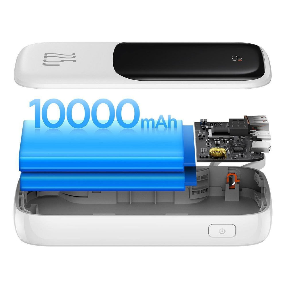 Baseus Qpow Digital Display powerbank with fast charging 10000mAh 22.5W QC/PD/SCP/FCP with built-in USB-C cable white