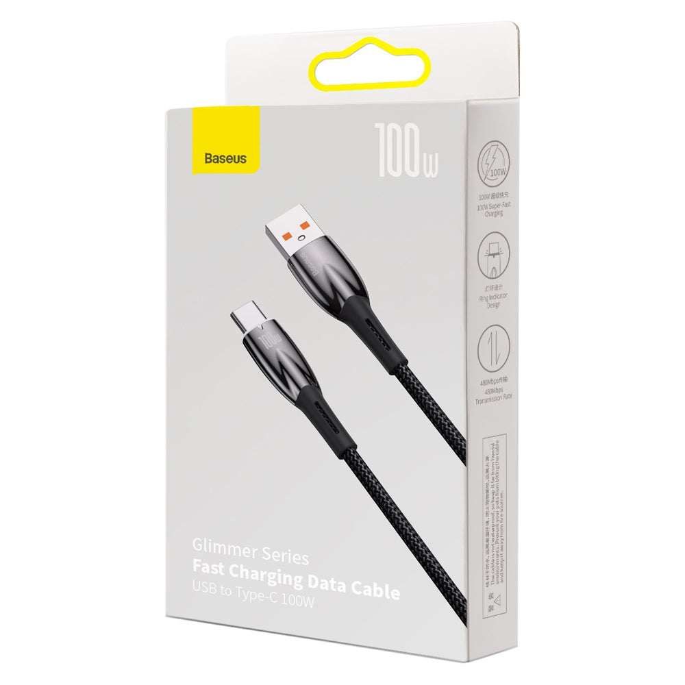 Baseus Glimmer Series Hurtig opladningskabel USB-A - USB-C 100W 480Mbps 1m sort