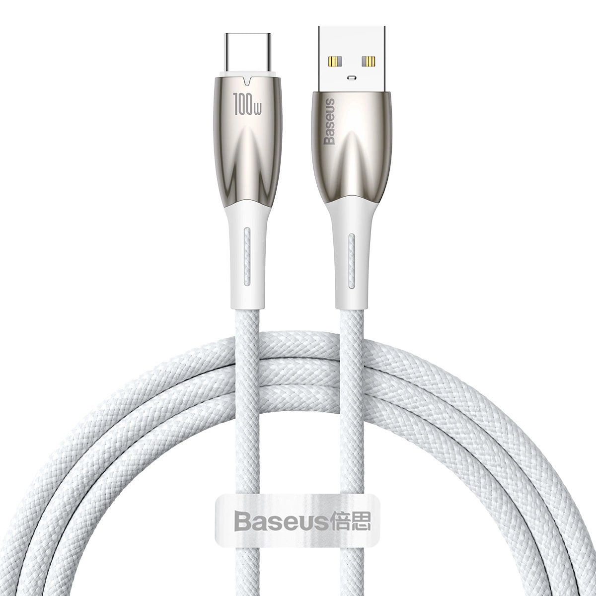 Baseus Glimmer Series hurtigopladningskabel USB-A - USB-C 100W 480Mbps 1m hvid