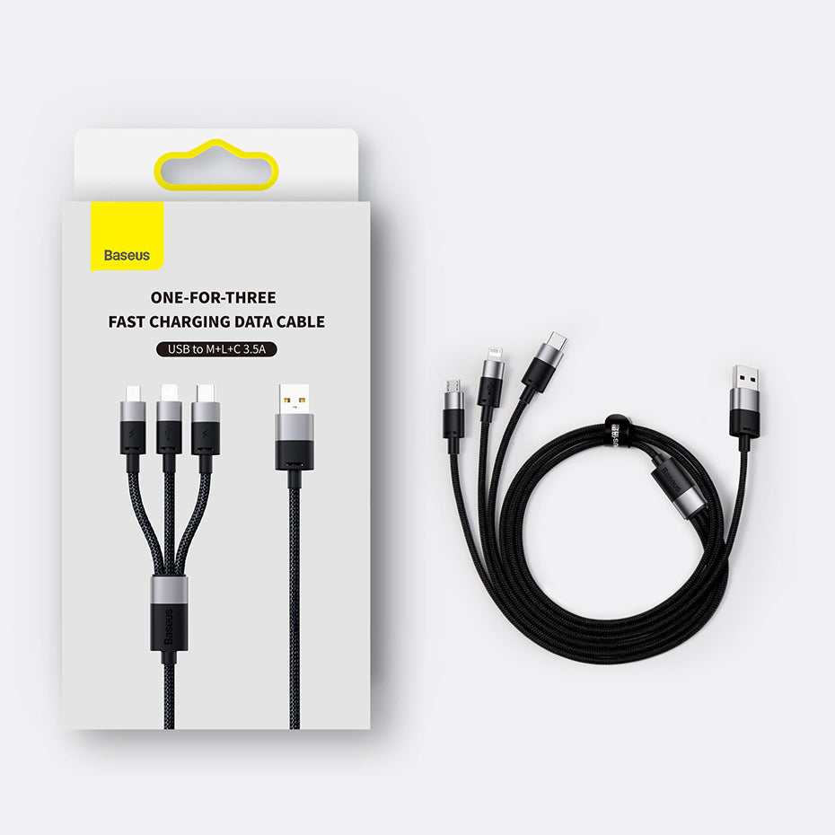 3in1 USB - micro USB / Lightning / USB C 3.5A 1.2m kabel Baseus StarSpeed - sort