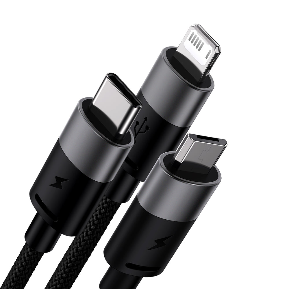 3in1 USB - micro USB / Lightning / USB C 3.5A 1.2m kabel Baseus StarSpeed - sort