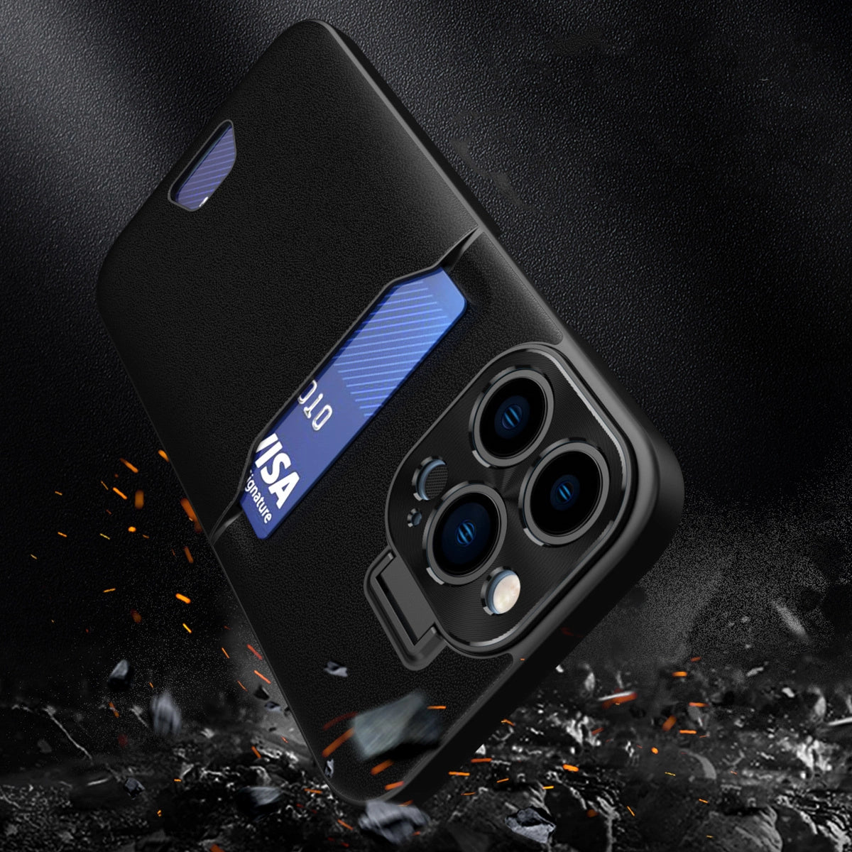 Læder Stand Case Case for iPhone 14 cover kort tegnebog med stand sort