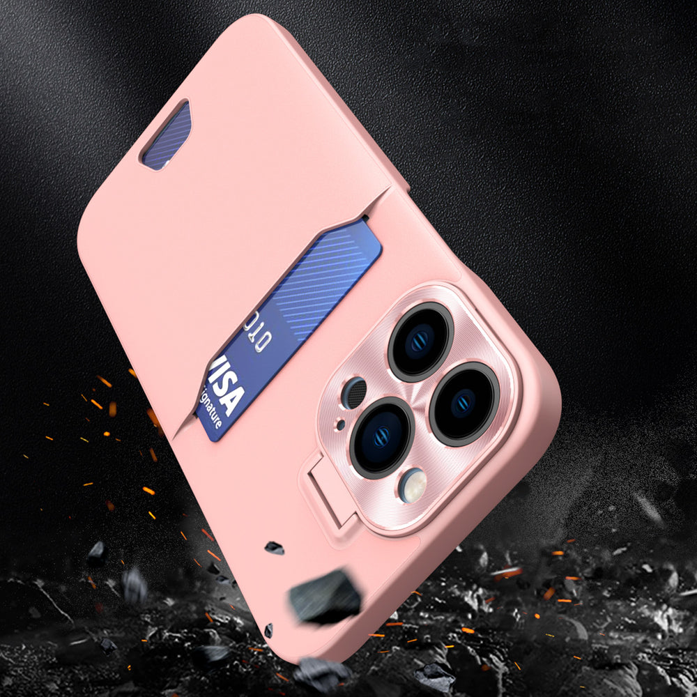 Læder Stand Case til iPhone 14 Plus Card Wallet Cover med Stand Pink