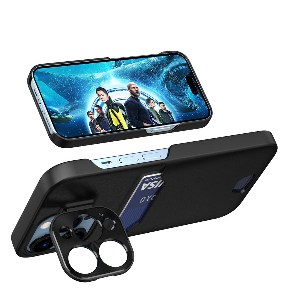 Læder Stand Case Case for iPhone 14 Plus cover kort tegnebog med stand sort