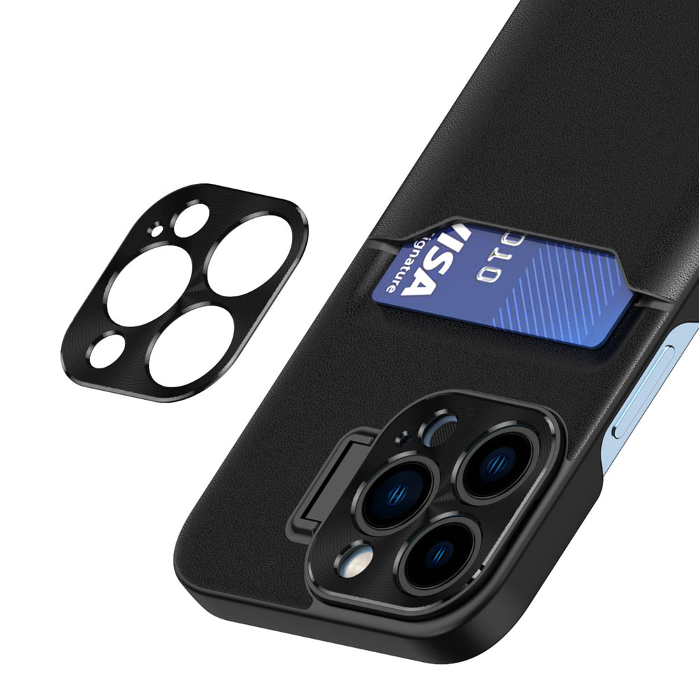 Læder Stand Case Case for iPhone 14 Plus cover kort tegnebog med stand sort
