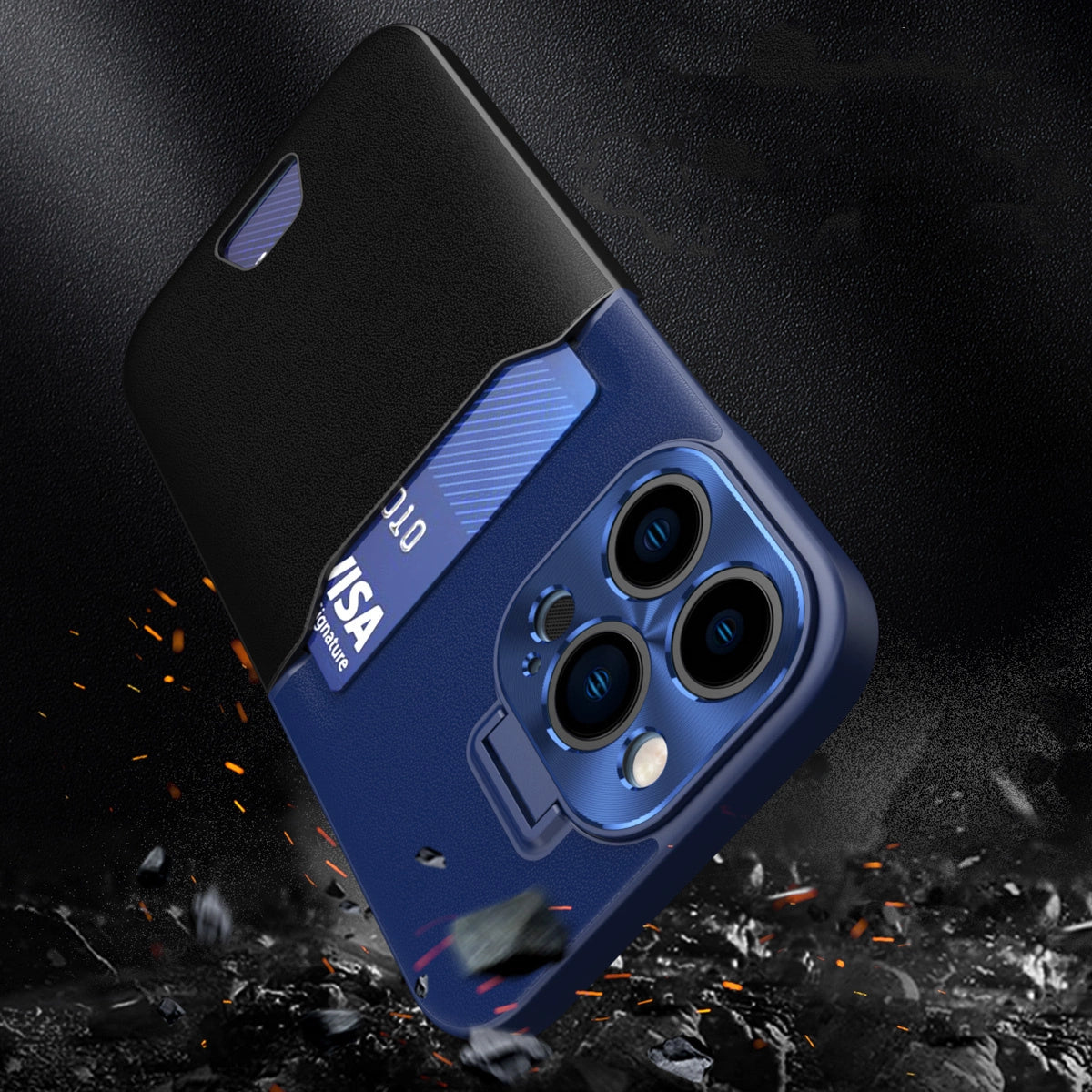 Læder Stand Case Case for iPhone 14 Pro cover kort tegnebog med stand blå