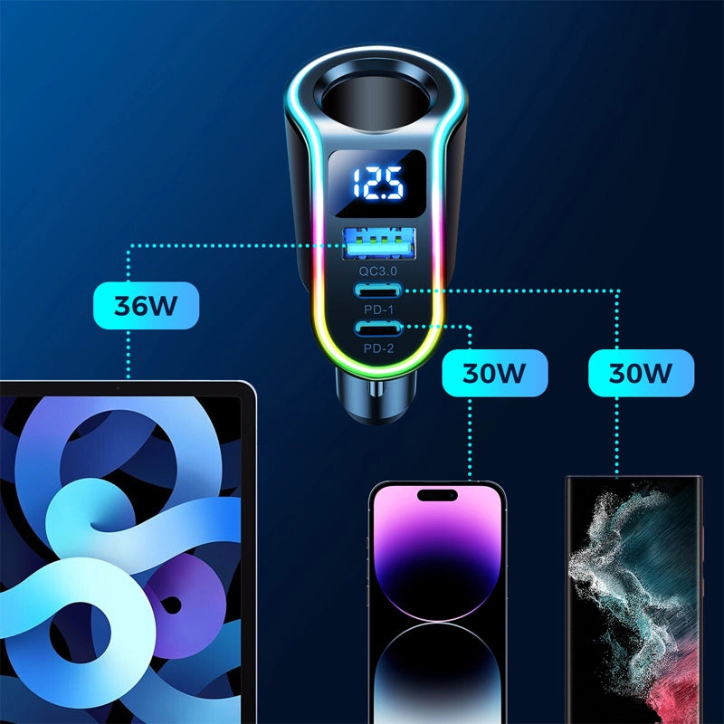 Joyroom hurtigbiloplader 4in1 USB-A QC3.0 / 2xUSB-C PD 150W sort (JR-CL21)