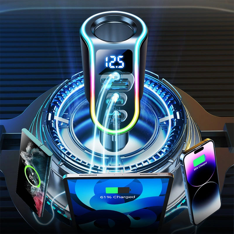 Joyroom hurtigbiloplader 4in1 USB-A QC3.0 / 2xUSB-C PD 150W sort (JR-CL21)